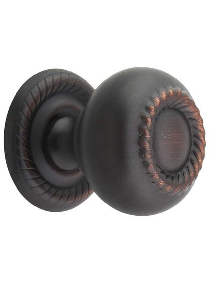 Rhodes Rope Detail Knob with Back Plate - 1 1/4 inch Diameter in Brushed Oil Rubbed Bronze.